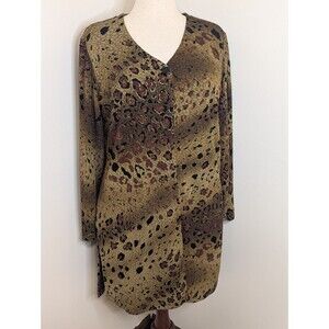 Vintage Laura Ashley Slinky Knit Leopard Animal Print Longline Cardigan Size L